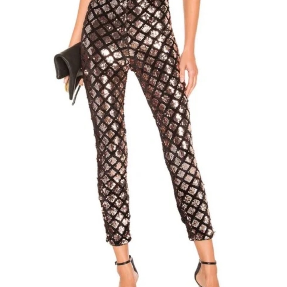 Lovers + Friends Rose Gold Sequin Pattern Velvet Leggings